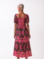 Merris - Tiered Midi Dress With Smocked Bodice