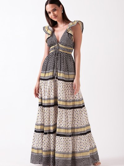 Ash & Eden Yulia Maxi Dress - Tiered Maxi Dress with Flutter Sleeves and Plunging V-Neckline product