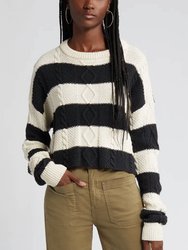 Cable Cropped Crew Sweater - Stripe
