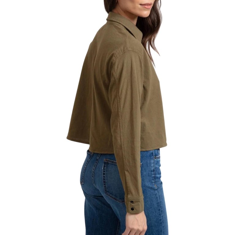 Cropped Button Up Shirt In Fatigue