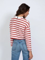 Cropped Long Sleeve Thin Red Stripe Tee