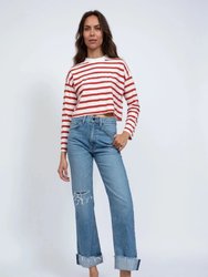 Cropped Long Sleeve Thin Red Stripe Tee - Thin Red Stripe