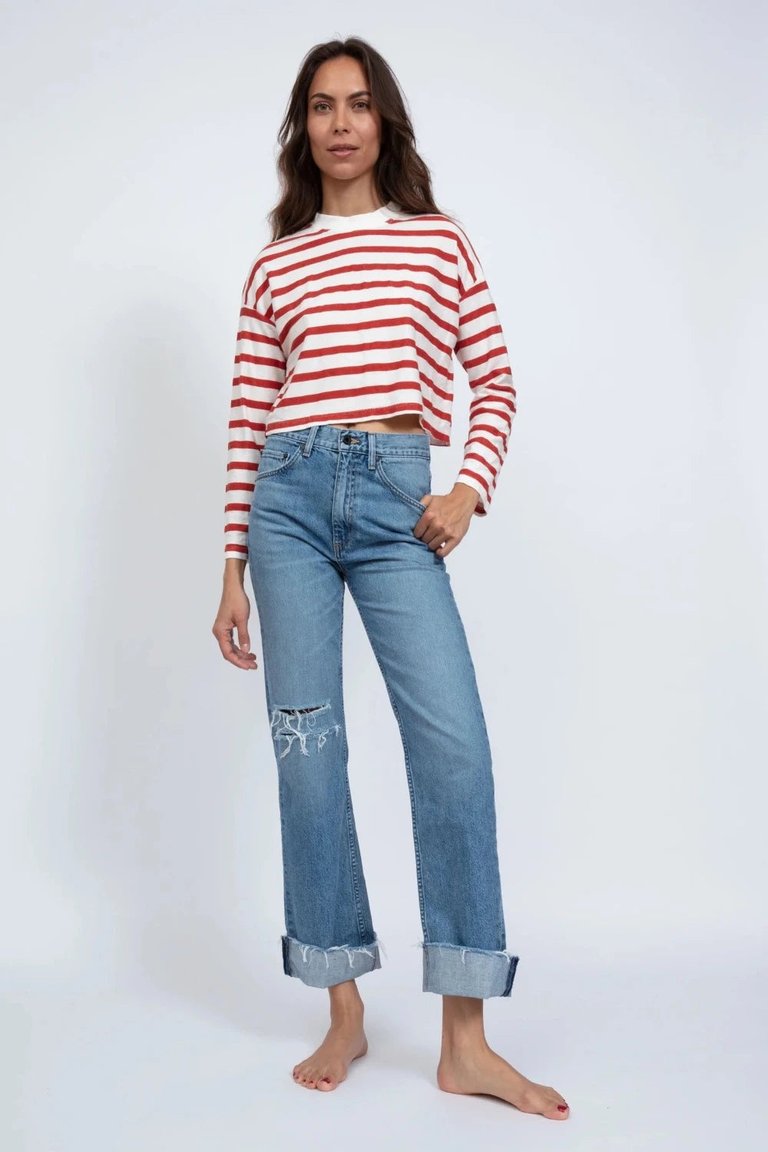 Cropped Long Sleeve Thin Red Stripe Tee - Thin Red Stripe
