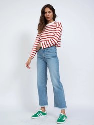 Cropped Long Sleeve Thin Red Stripe Tee