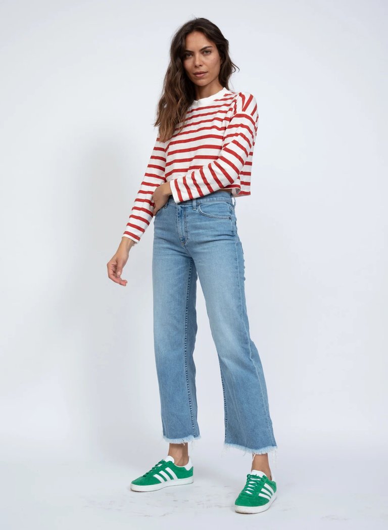 Cropped Long Sleeve Thin Red Stripe Tee