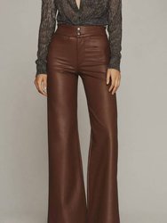 Vegan Leather Flare Pants - Brown