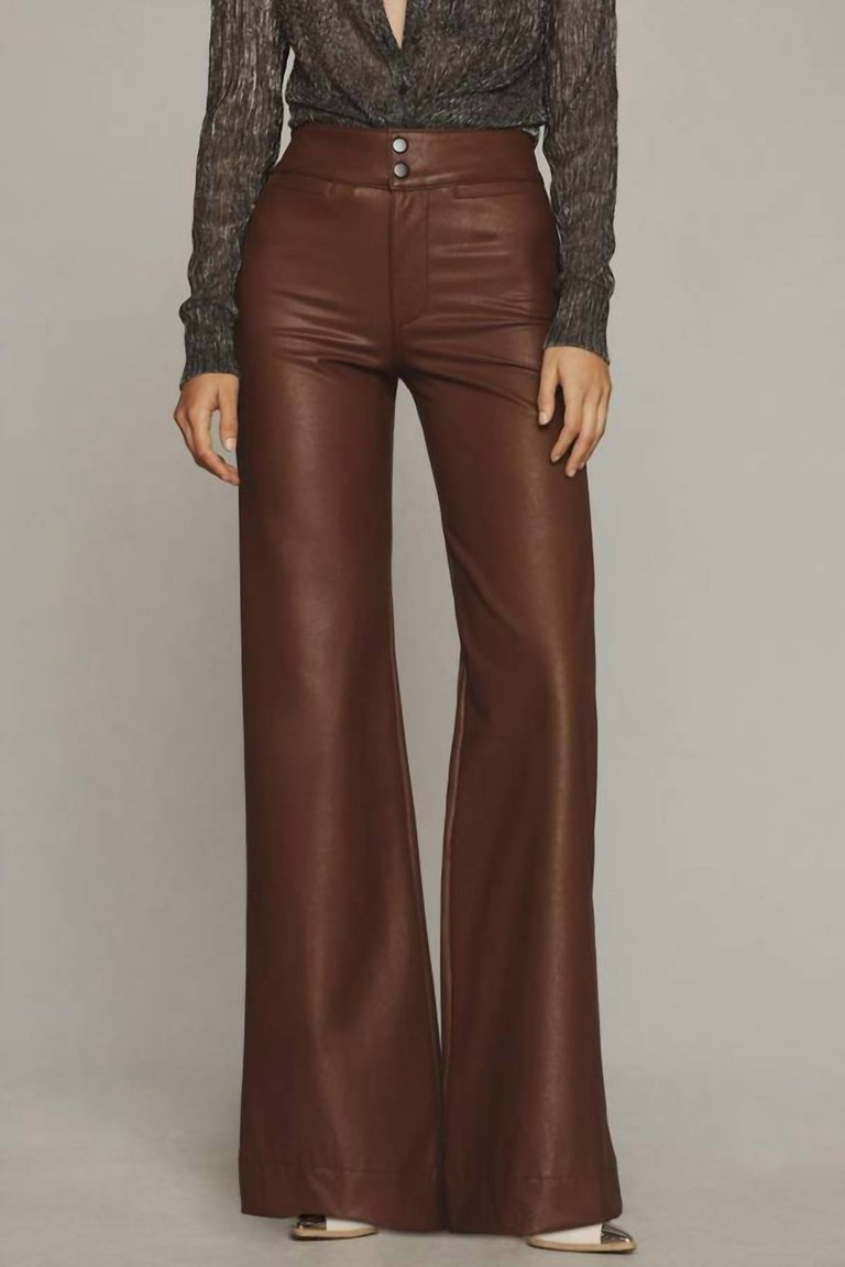 Vegan Leather Flare Pants - Brown