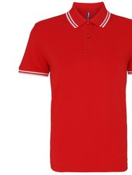 Mens Classic Fit Tipped Polo Shirt - Red/ White