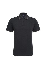Mens Classic Fit Tipped Polo Shirt - Black Heather/Charcoal
