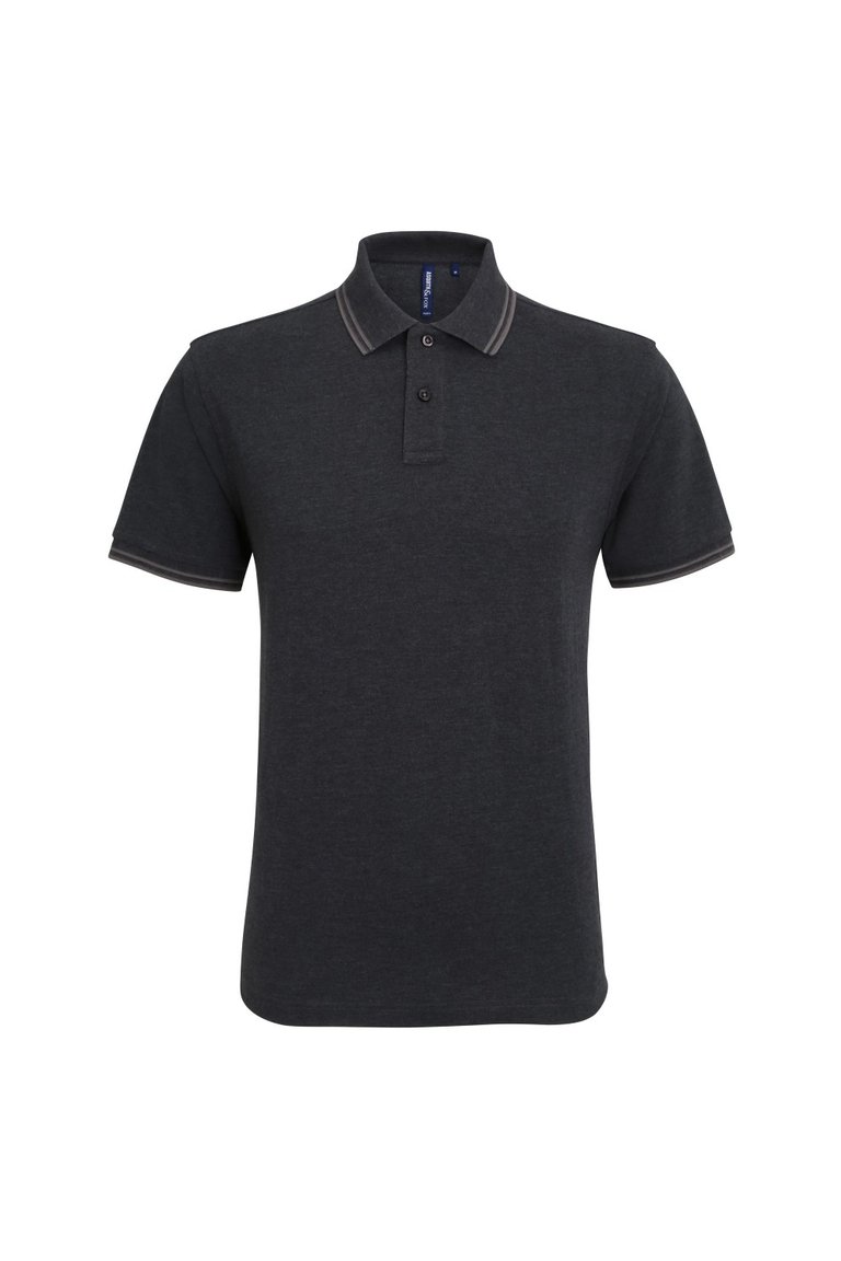 Mens Classic Fit Tipped Polo Shirt - Black Heather/Charcoal