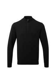 Mens Cotton Blend Zip Sweatshirt - Black - Black