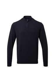 Mens Cotton Blend Zip Sweatshirt - French Navy - French Navy