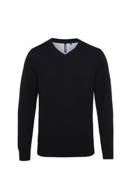 Mens Cotton Rich V-Neck Sweater - Black - Black