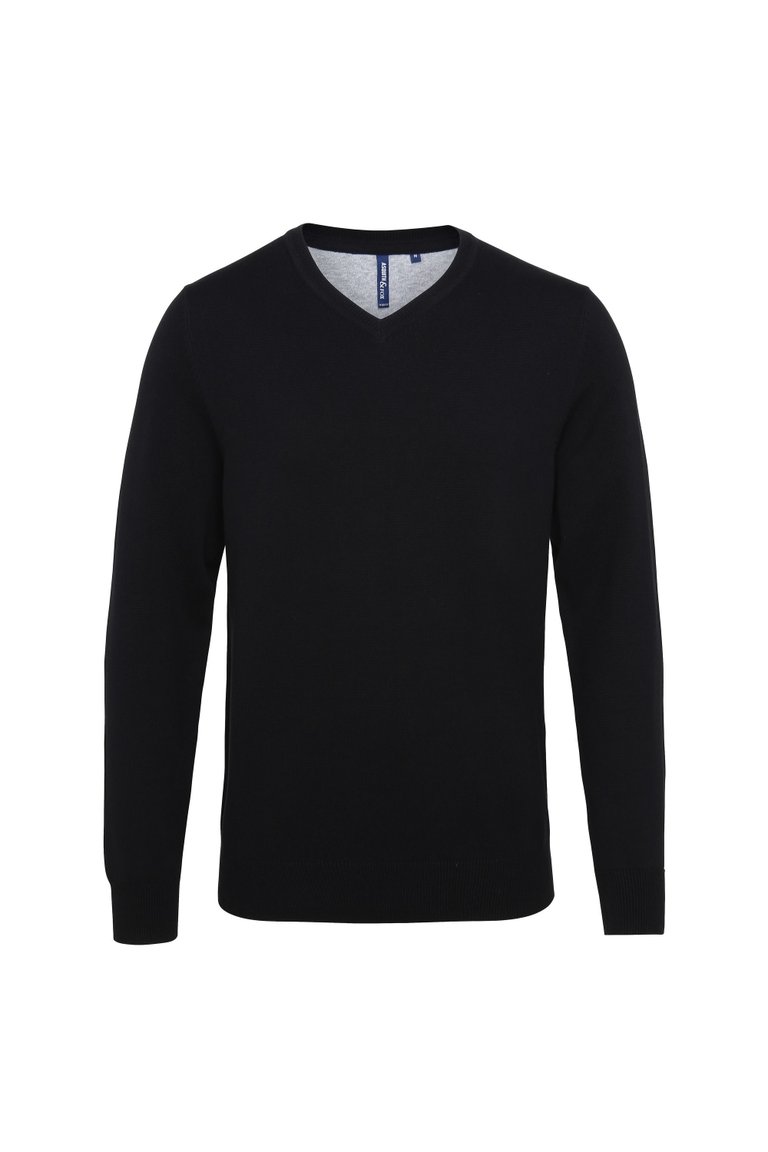 Mens Cotton Rich V-Neck Sweater - Black - Black