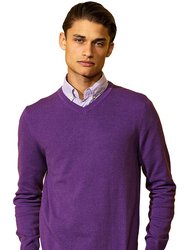 Mens Cotton Rich V-Neck Sweater - Purple Heather - Purple Heather