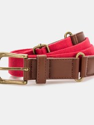 Mens Faux Leather And Canvas Belt - Cherry Red - Cherry Red