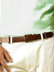 Mens Faux Leather And Canvas Belt - Khaki