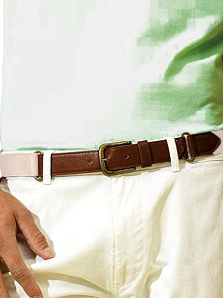 Mens Faux Leather And Canvas Belt - Natural