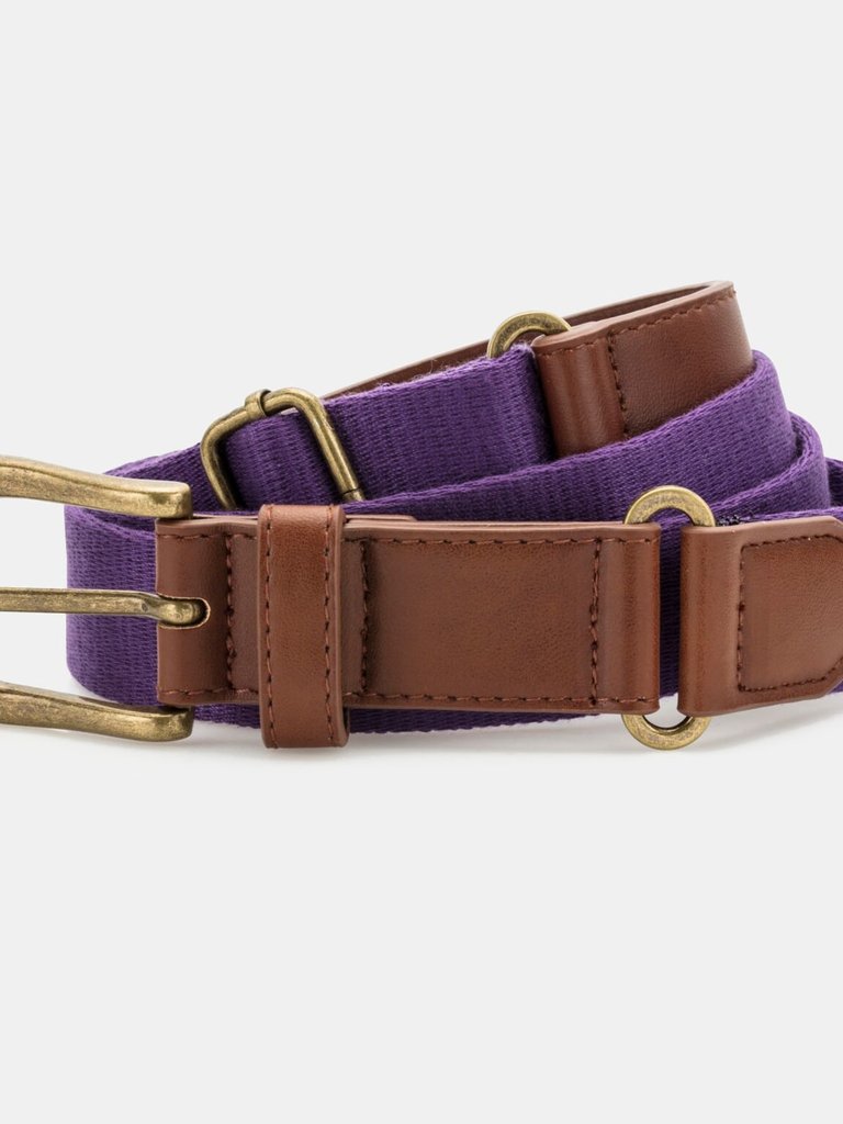 Mens Faux Leather And Canvas Belt - Purple - Purple