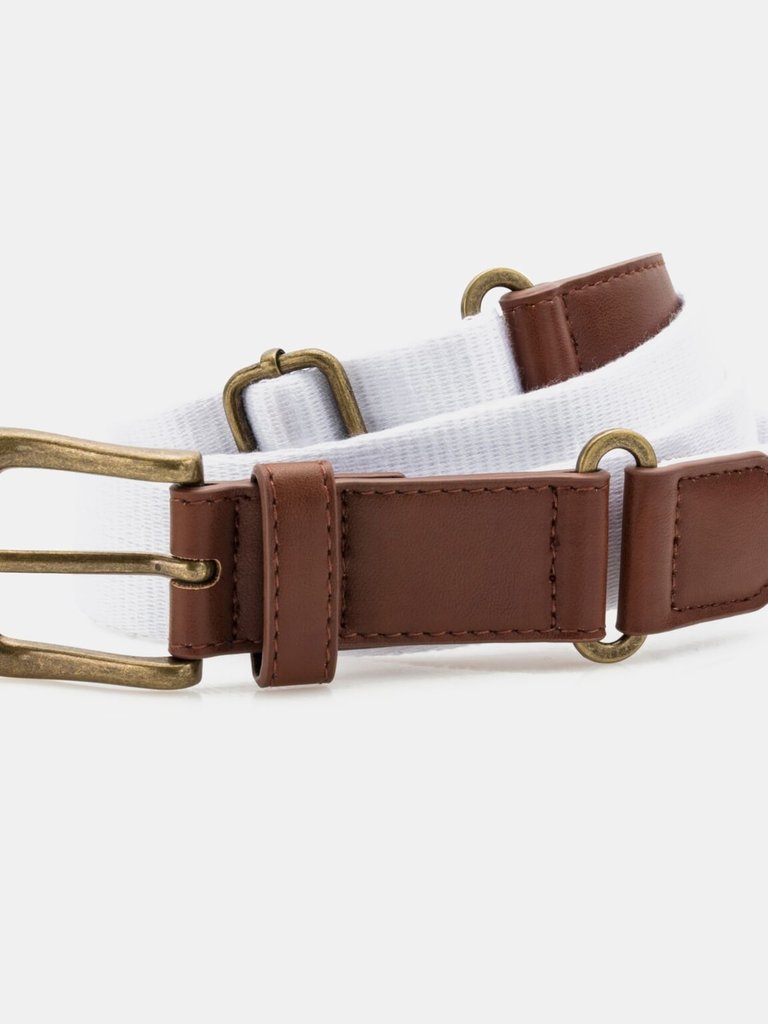 Mens Faux Leather And Canvas Belt - White - White