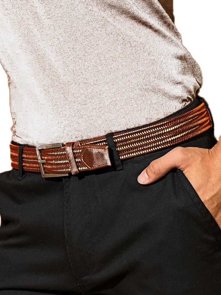 Mens Leather Braid Belt - Tan