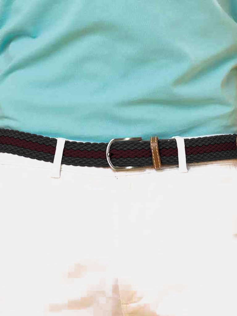 Mens Two Color Stripe Braid Stretch Belt - Black/Burgundy