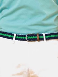 Mens Two Color Stripe Braid Stretch Belt - Navy/Kelly