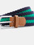 Mens Two Color Stripe Braid Stretch Belt - Navy/Kelly - Navy/Kelly