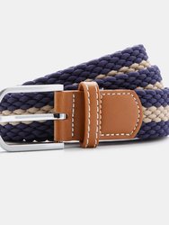 Mens Two Color Stripe Braid Stretch Belt - Navy/Khaki - Navy/Khaki