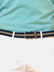 Mens Two Color Stripe Braid Stretch Belt - Navy/Khaki