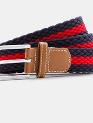 Mens Two Color Stripe Braid Stretch Belt - Navy/Red - Navy/Red