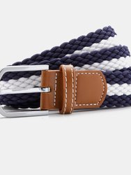 Mens Two Color Stripe Braid Stretch Belt - Navy/White - Navy/White