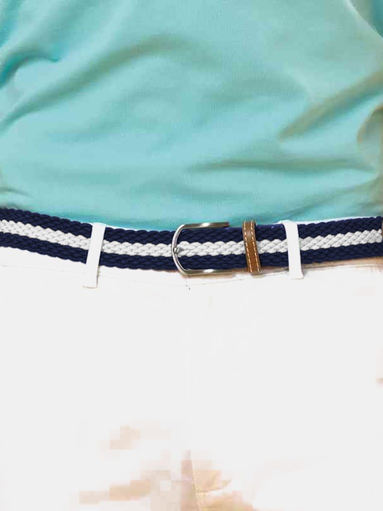 Mens Two Color Stripe Braid Stretch Belt - Navy/White
