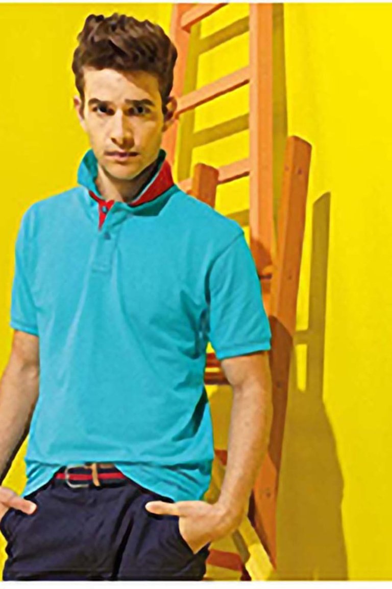 Asquith & Fox Mens Classic Fit Contrast Polo Shirt (Turquoise/ Red)