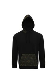 Mens Camo Trimmed Hoodie - Black/Green Camo - Black/Green Camo