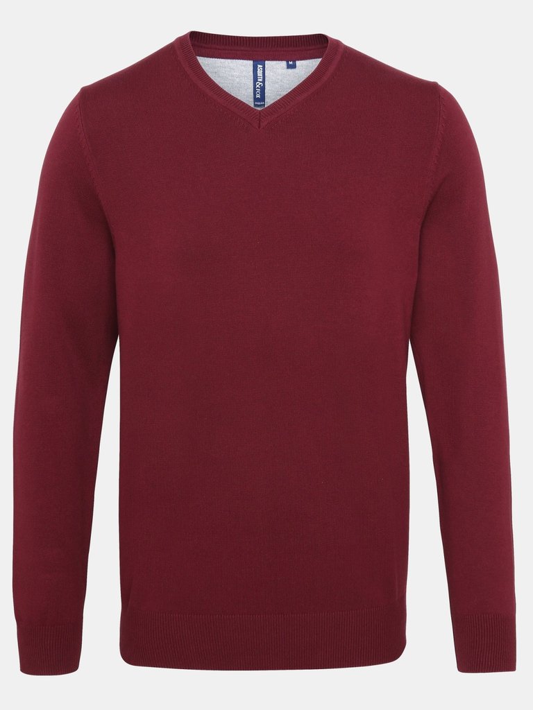 Mens Cotton Rich V-Neck Sweater - Burgundy - Burgundy