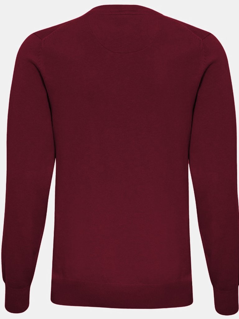 Mens Cotton Rich V-Neck Sweater - Burgundy