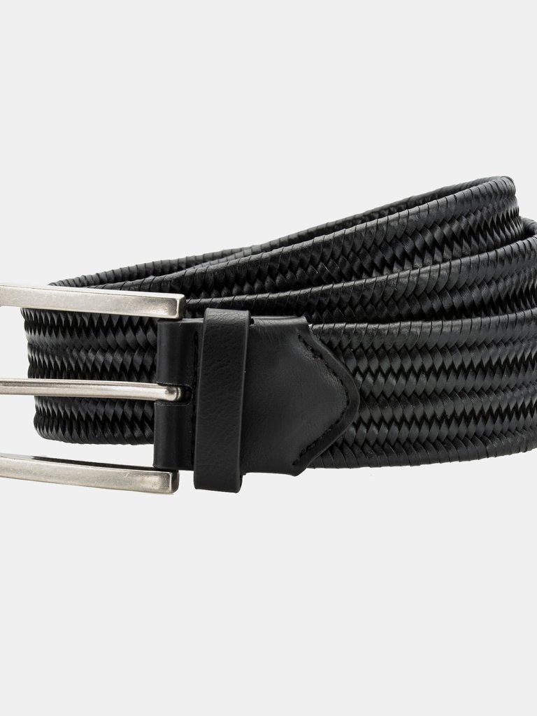 Mens Leather Braid Belt - Black - Black