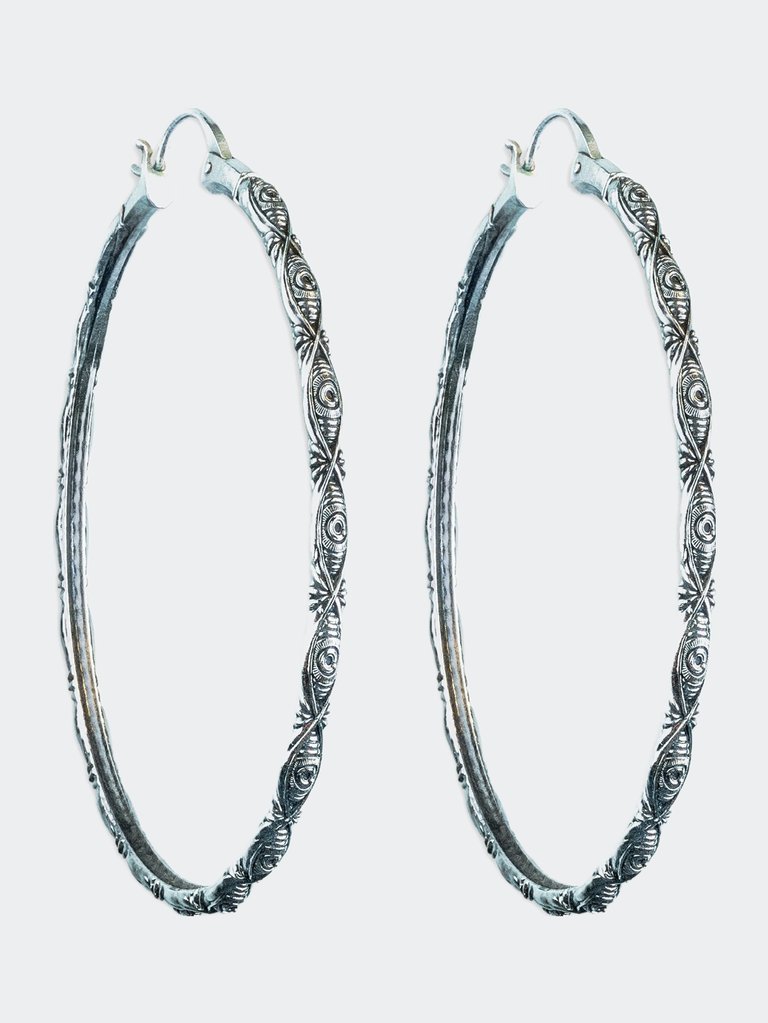 Amorra Evil Eye Silver Hoop Earrings - Oxidized Silver