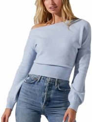 Chantria Long Sleeve One Off Shoulder Sweater - Light Blue