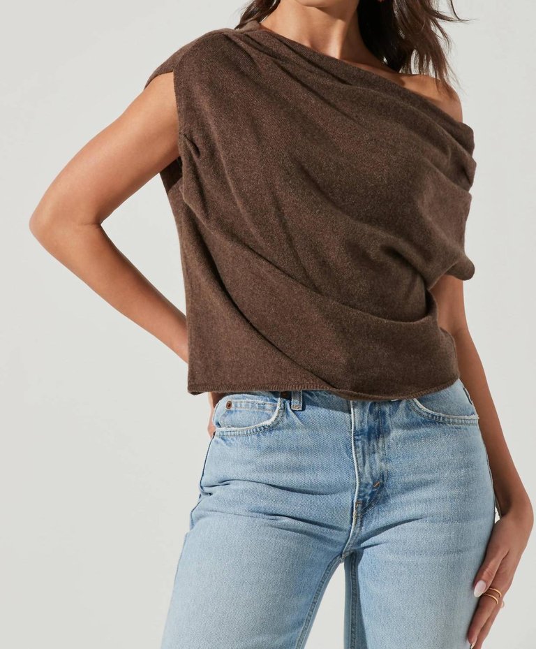 Devin One Shoulder Sleeveless Sweater In Brown - Brown