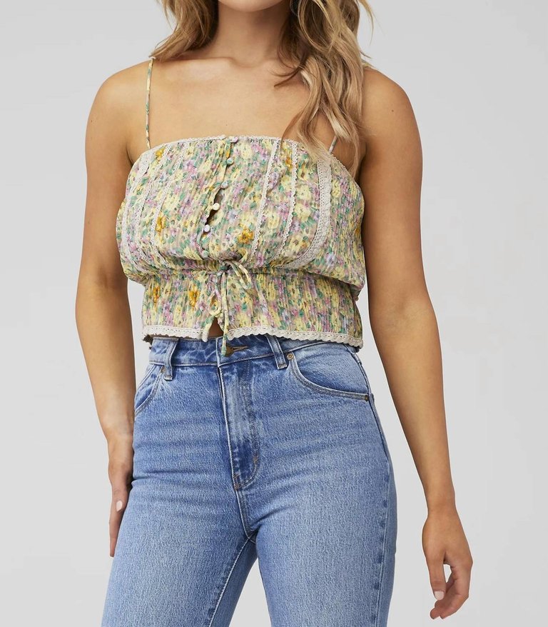 Flora Top In Taupe Yellow Floral - Taupe Yellow Floral