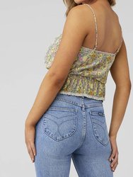 Flora Top In Taupe Yellow Floral