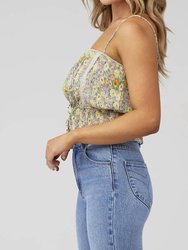 Flora Top In Taupe Yellow Floral