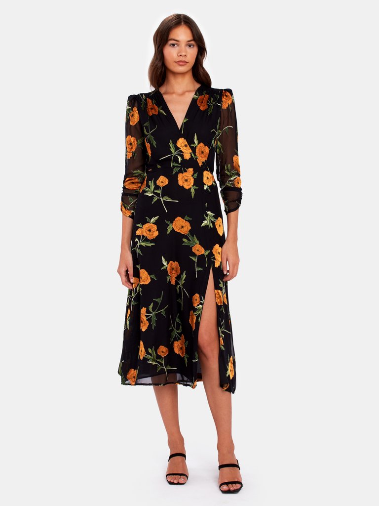 Joni Midi Wrap Dress - Orange Blossom Floral