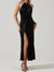 Kazia Satin Halter Chain Maxi Dress - Black