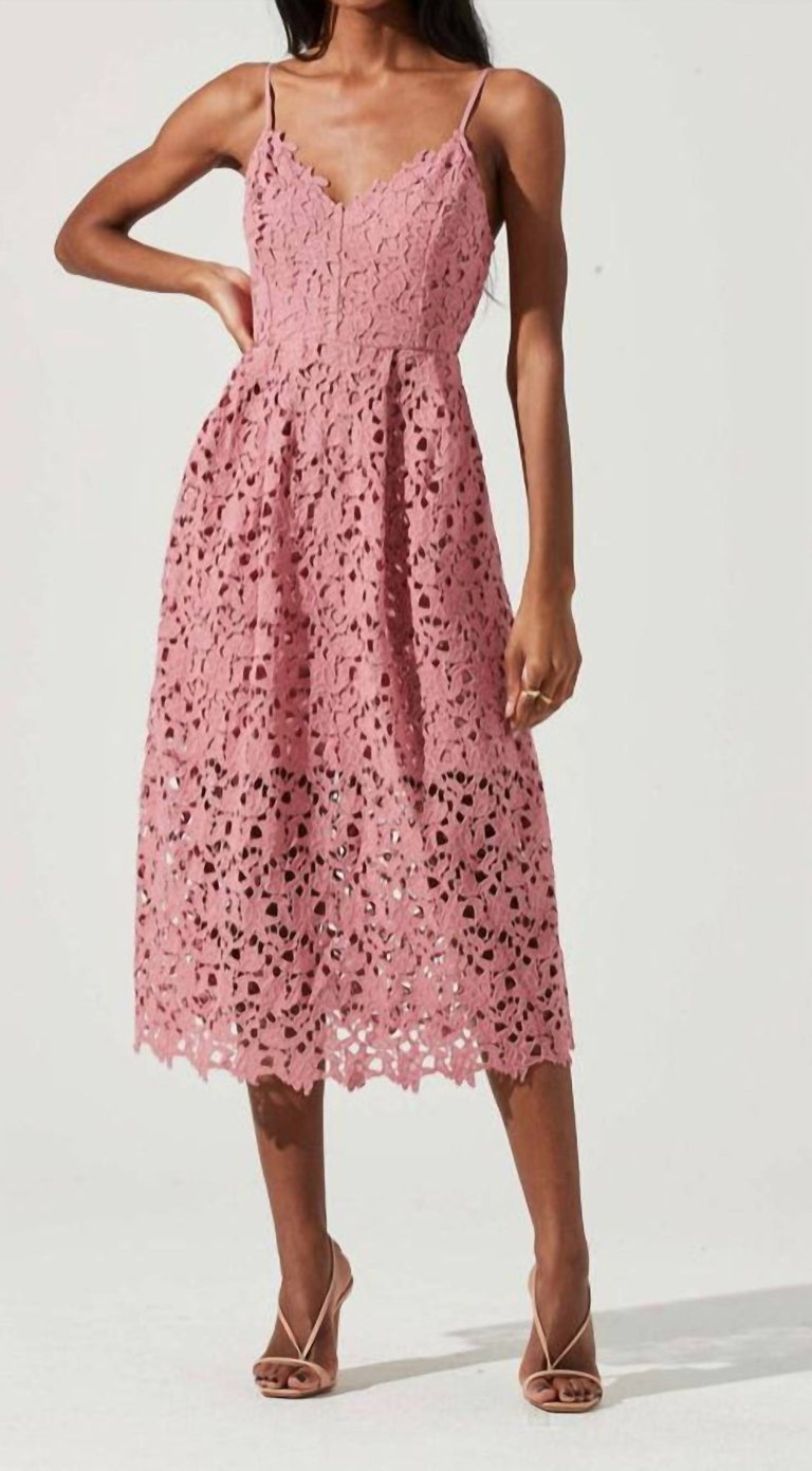 Lace A Line Midi Dress - Pink Mauve