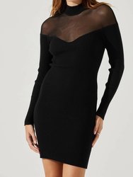 Larna Mesh Mini Sweater Dress In Black
