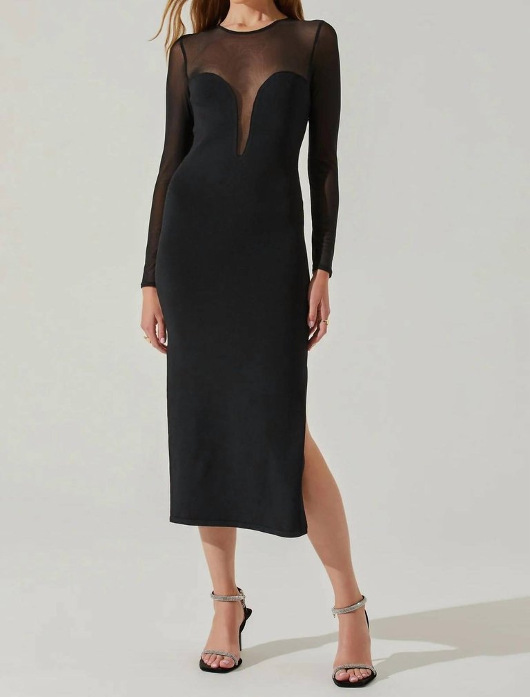 Leona Mesh Midi Sweater Dress In Black - Black