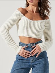 Mallory Cropped Sweater In Cream - Cream